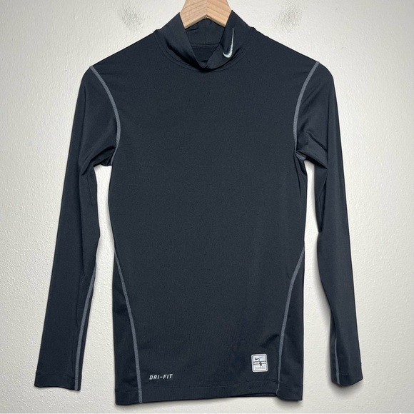 Nike Pro Men Shirt Small Black Long Sleeve Mock Neck Fitted Football Performance - Picture 1 of 7